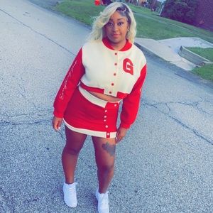 Varsity jacket with matching skirt